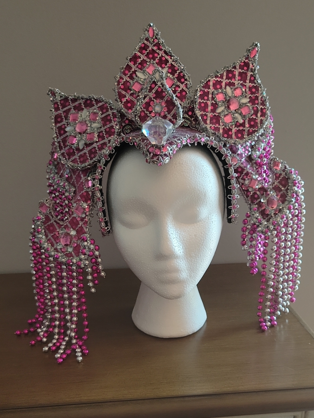 Pink Beaded Festival Headdress - Custom Made